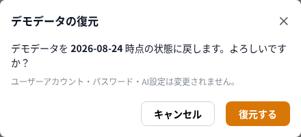 デモデータの復元確認ダイアログ