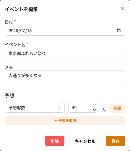 イベントを編集ダイアログ